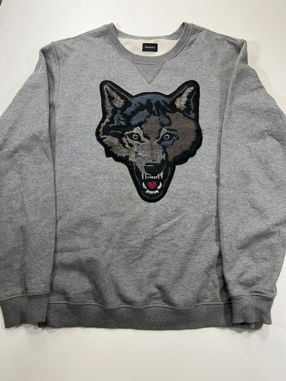 Diesel Men's Grey Sweatshirt with Wolf Patch