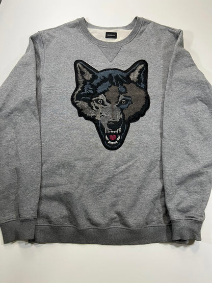 Diesel Men's Grey Sweatshirt with Wolf Patch